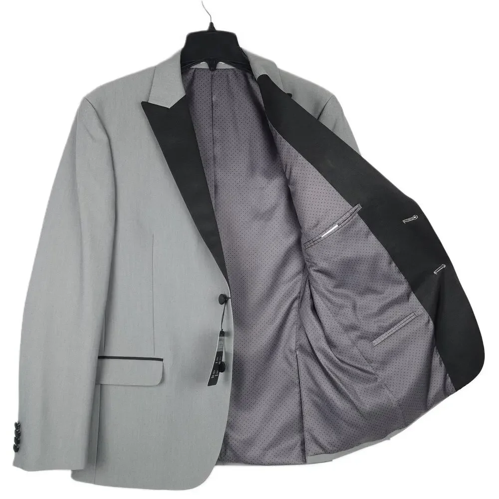 Alfani Mens Slim Fit 2 Piece Tuxedo Suit 46L 34x34 Grey Black Stretch Tech NWT